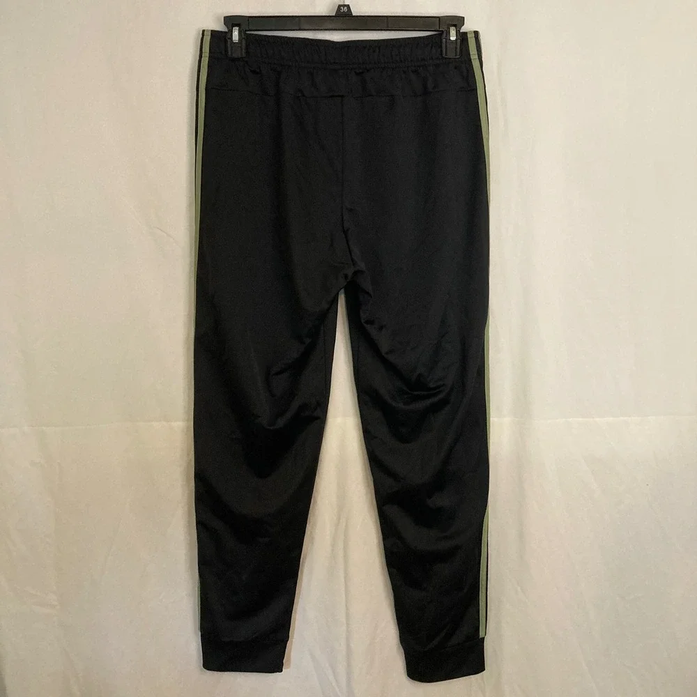 Adidas Mens L Black Track Pants Sage Green 3-Stripe Joggers Activewear Gym
